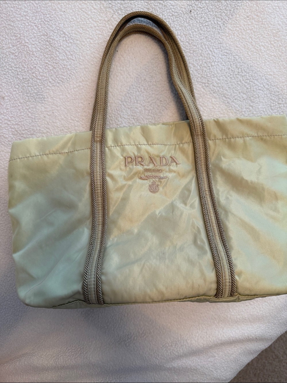 Prada Pale Pistachio Nylon Tote with Dual Top Handles
